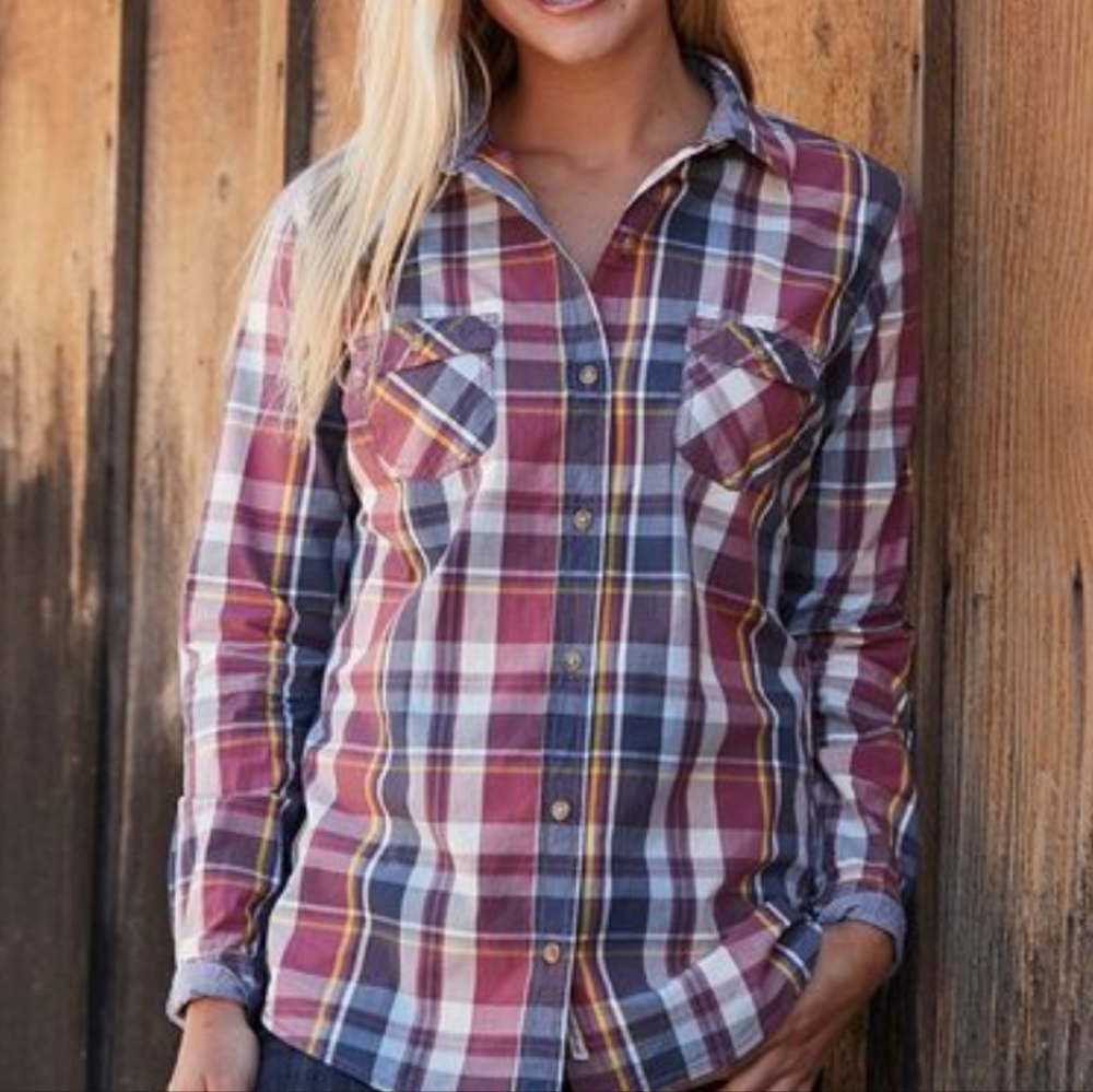 Weatherproof W154680 - Vintage Women's Plaid Long Sleeve Shirt,size L